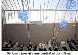 Paper airplane contest at our offices